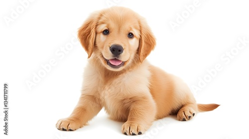 Adorable Golden Retriever Puppy Sitting on White Background photo