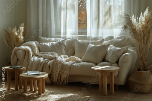 Cozy Living Room With Warm Textures and Natural Light During the Afternoon