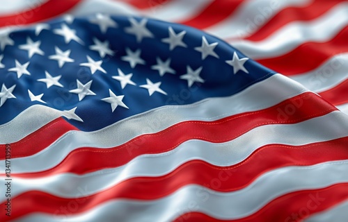 Red and White Stripes and Blue Field With Stars Create a Vibrant American Fla...