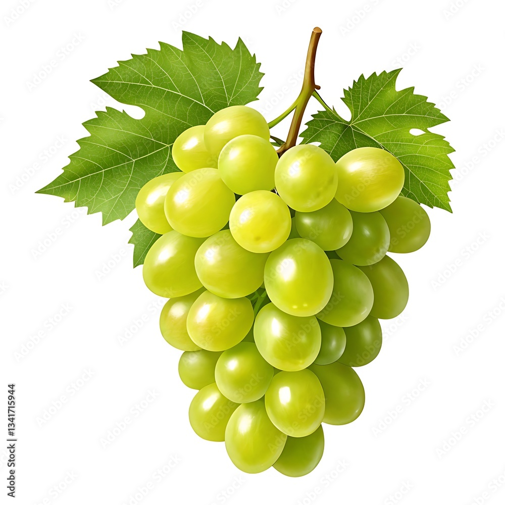 Obraz premium A Luscious Bunch Of Ripe Green Grapes Glistening With Freshness, Ready For Harvest, A Vibrant Still Life Against A Pure White Background