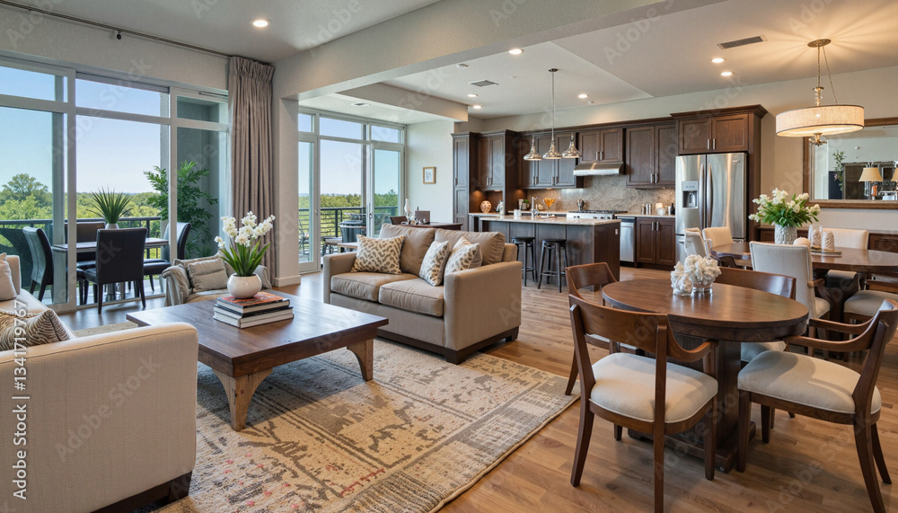 Fototapeta premium Modern living room with elegant furnishings and natural light 