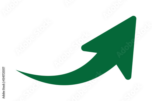 Green curved graph with arrow icon. Arrow illustration pointing up. Counterclockwise direction pointer. single arrow, sign left down isolated on white background. Vector illustration.