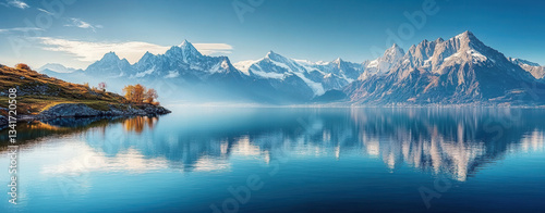 Colorful summer panorama of the Lac Blanc lake with Mont Blanc (Monte Bianco) on background