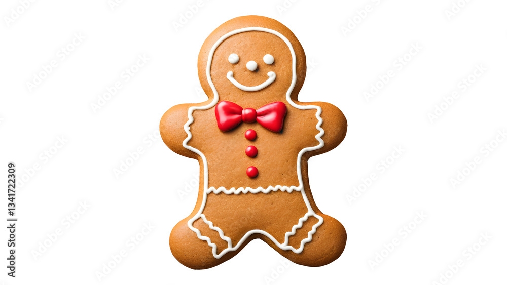 Fototapeta premium cheerful gingerbread man with red bow tie