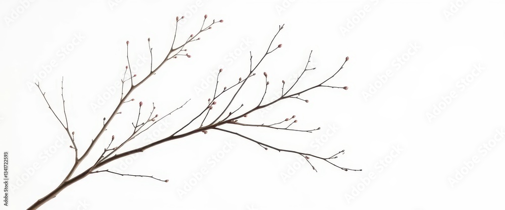 Fototapeta premium Delicate, bare branches isolated against a pure white backdrop, botanical, silhouette