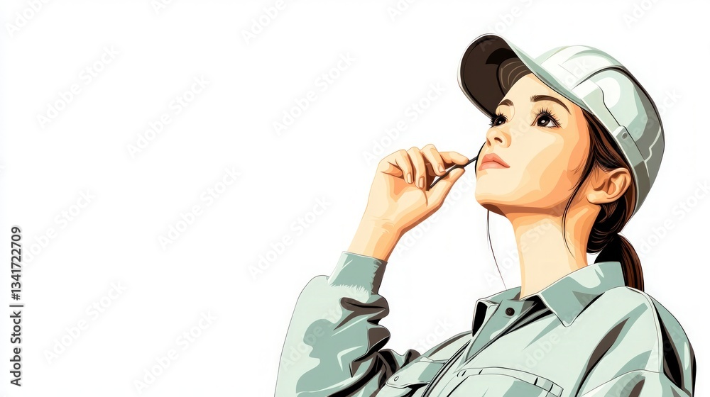 Female Engineer Construction Worker Industrial Portrait Illustration Female Engineer Construction Worker Industrial Portrait Illustration
