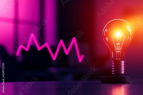 Glowing light bulb placed on a table symbolizing ideas, innovation, and creative thinking concepts