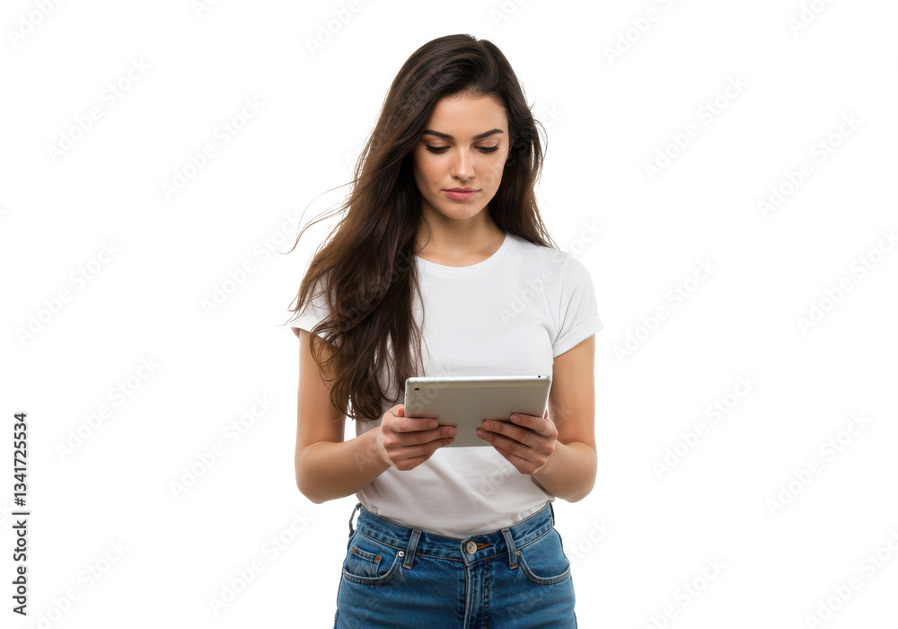 Young woman holding a digital tablet isolated on White background Young woman holding a digital tablet isolated on White background