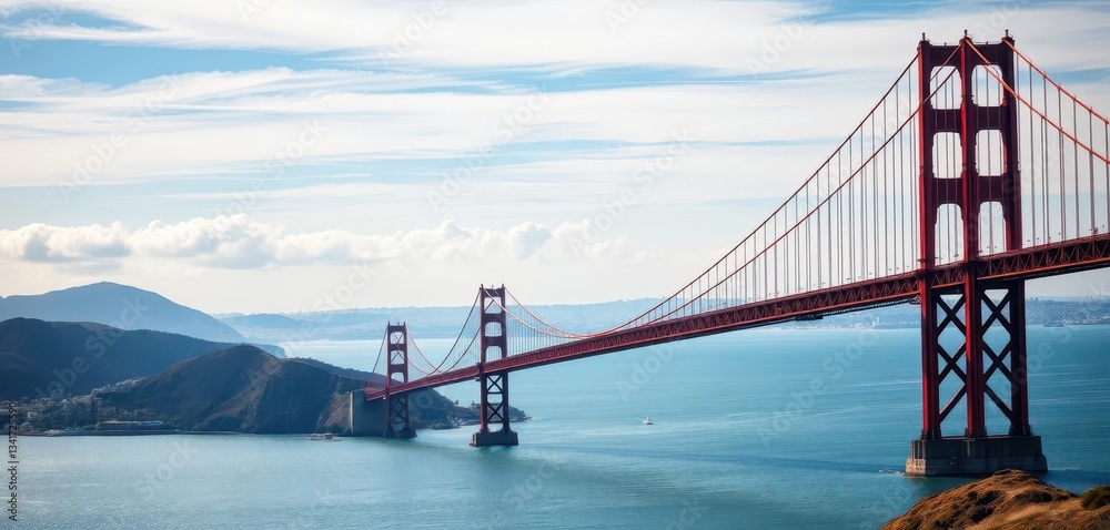 Fototapeta premium Sweeping vista of iconic bridge, sky, and bay, california, west coast