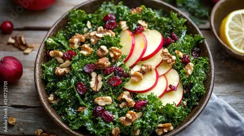 Vibrant kale salad with apples walnuts and cranberries a nutritious delight