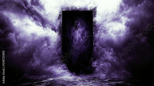 Mysterious Dark Portal in Stormy Clouds