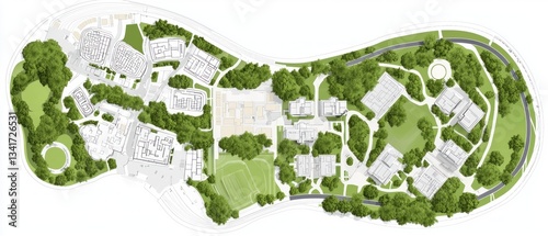 Campus Landscape Plan, Lush Green Spaces,  Modern Buildings