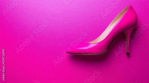 Pink high heel shoe on pink background. Fashion