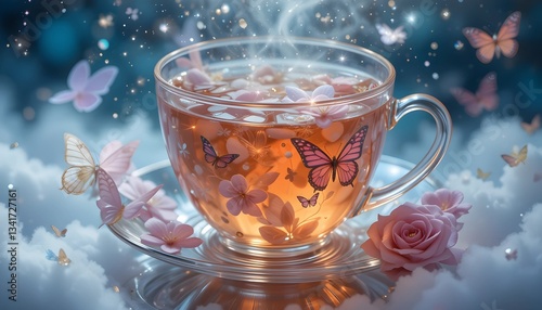 Cup of tea inside and rain drops outside window