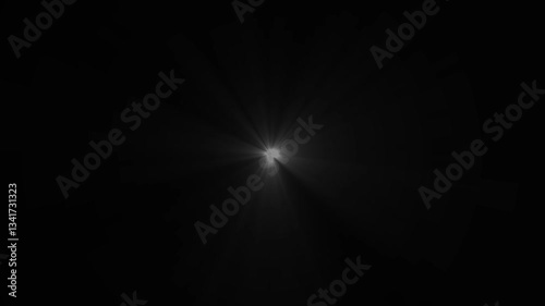 Realistic one white light lens flare on black background.