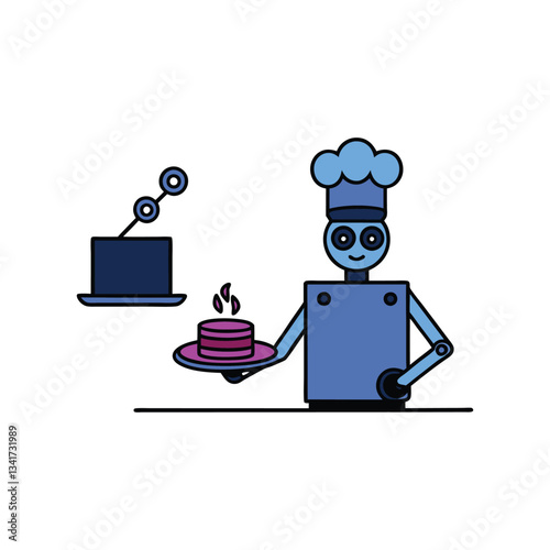 Robot Chef Flipping Pancakes – AI Culinary Icon, Mechanical Arms, Futuristic Digital Design