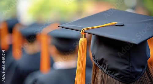 Graduation Ceremony With Graduates Wearing Caps and Gowns in a Sunny Outdoor ...