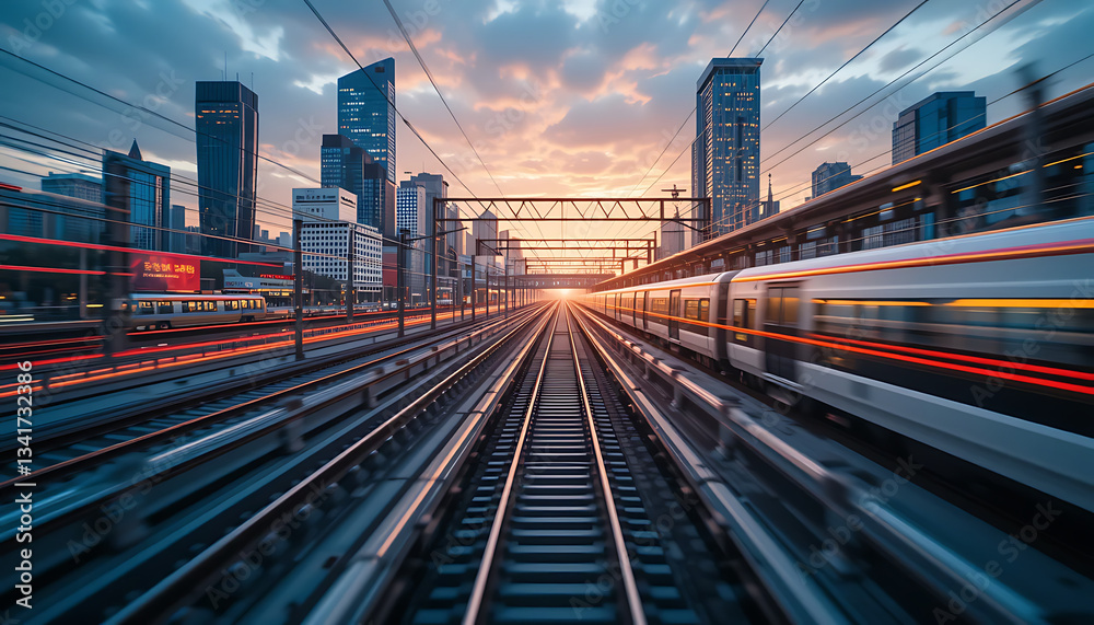 Obraz premium New York city at night, train station, 3D illustration