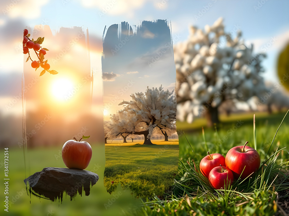 Illustration pommes dans la nature
