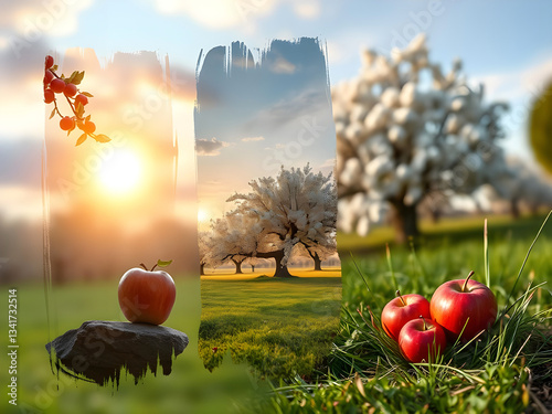 Obraz na płótnie Illustration pommes dans la nature w salonie