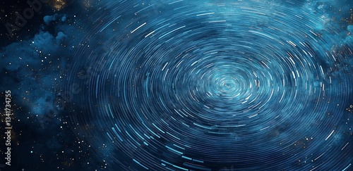 Bright Blue Digital Vortex With Glowing Circular Patterns and Streaming Light Effects in Dark Space