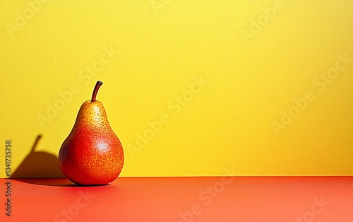 Single pear on red and yellow background