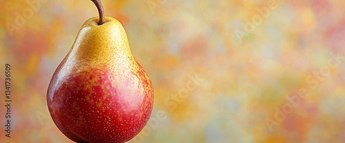 Single pear, vibrant colors, blurred background