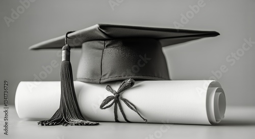Graduation Cap and Rolled Diploma Symbolizing Academic Achievement and Future...