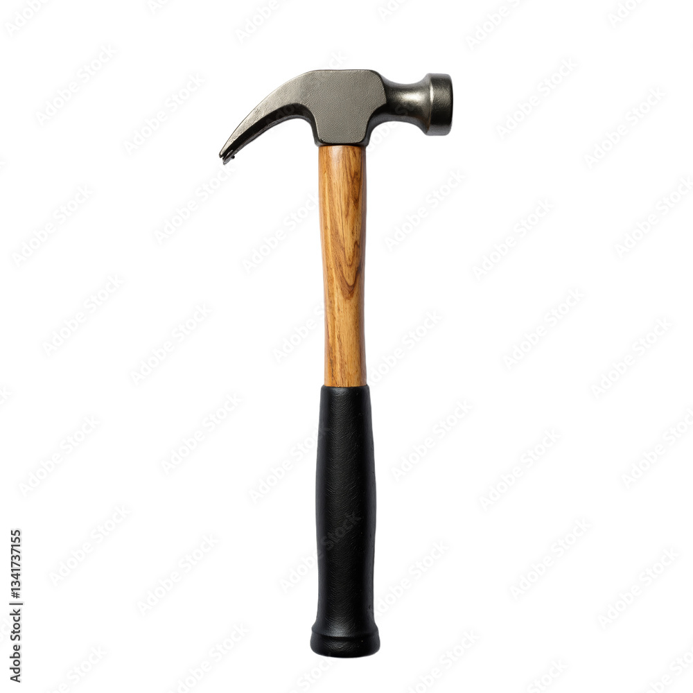 Hammer designed with steel head, wooden handle, and rubber grip for construction and repair activities Hammer designed with steel head, wooden handle, and rubber grip for construction and repair activities