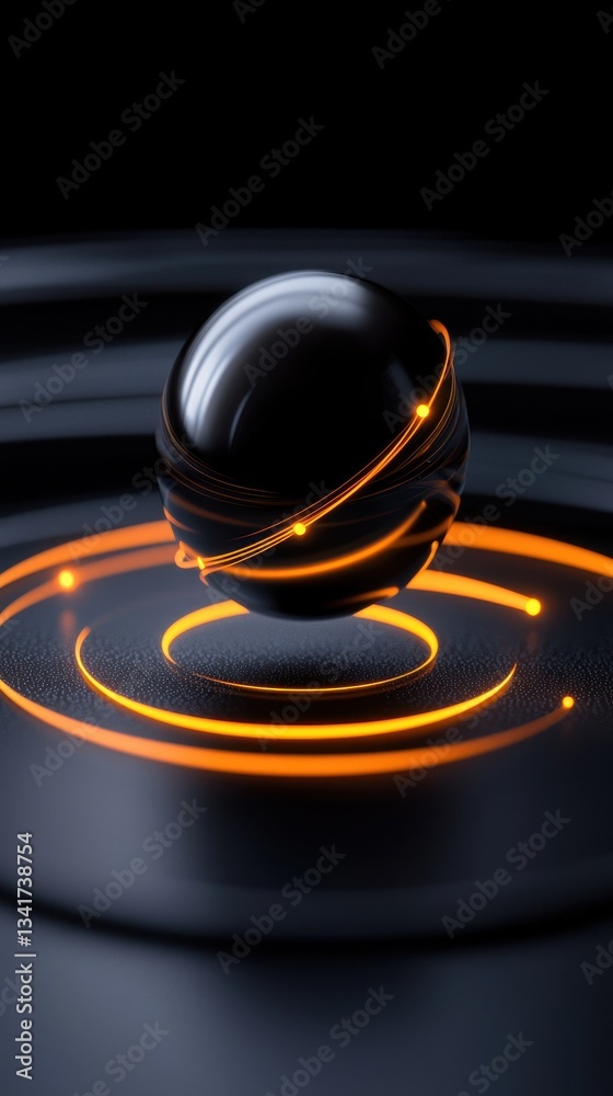 A sleek black sphere surrounded by glowing orange waves, symbolizing innovation. A sleek black sphere surrounded by glowing orange waves, symbolizing innovation.