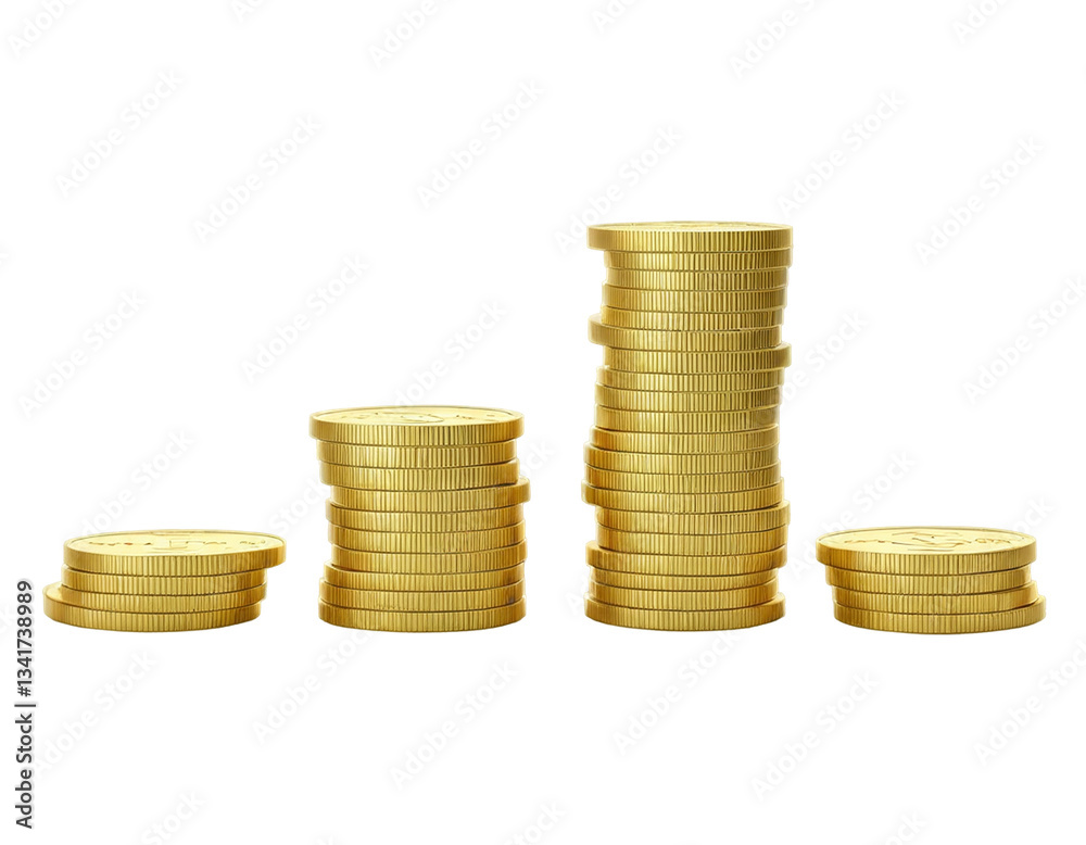 Stacks of golden coins money growth concept isolated on a transparent background - generated by ai Stacks of golden coins money growth concept isolated on a transparent background - generated by ai