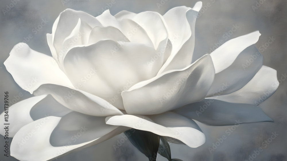 Fototapeta premium A softly curled white rose in full bloom, capturing the romance and elegance of its delicate petals.