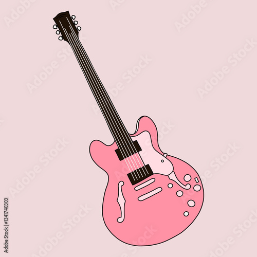 Minimalist Vector Illustration of a Pink Guitar