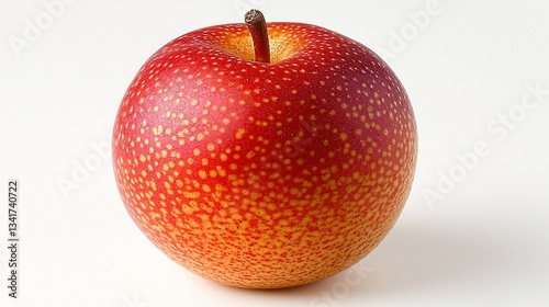 Single red and yellow speckled apple on white background