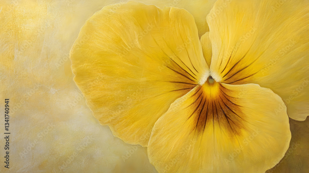 Obraz premium A delicate yellow pansy with soft petals and intricate dark markings, showcasing a natural floral elegance.