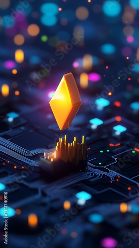 Brilliant diamond resting on a complex circuit board symbolizing technology and luxury fusion