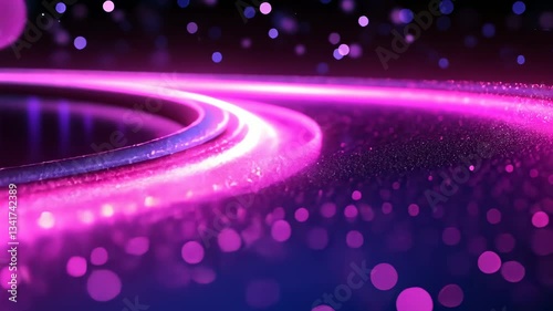 Abstract Glowing Purple Particle Trail Curve Background with Bokeh Effect