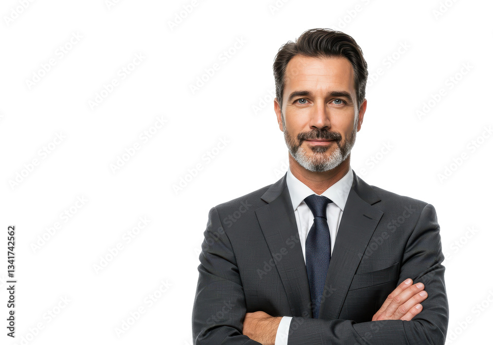 Confident handsome mature businessman standing with arms crossed isolated on White background Confident handsome mature businessman standing with arms crossed isolated on White background
