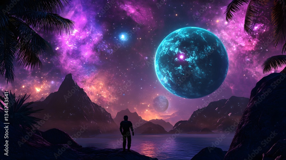 A cinematic AI-generated sci-fi adventure scene featuring explorers on an alien planet A cinematic AI-generated sci-fi adventure scene featuring explorers on an alien planet