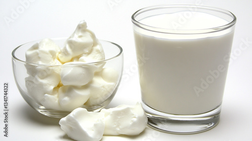 glass of milk and sour-cream on white background