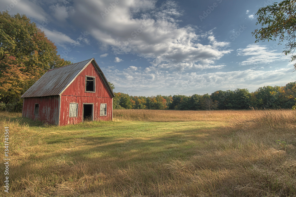 Abandoned generative ai depiction of an empty house in a desolate field under a misty sky, showcasing rural decay Abandoned generative ai depiction of an empty house in a desolate field under a misty sky, showcasing rural decay