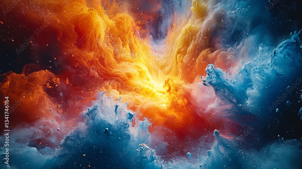Fototapeta premium Vivid Cosmic Scene of Energetic Explosion of Colors in Space With Dynamic Swirls of Gas and Matter
