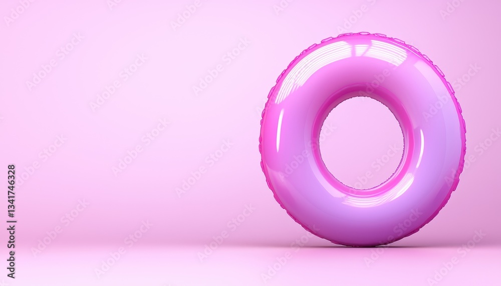 A vibrant pink donut float against a soft pastel background, perfect for summer fun. A vibrant pink donut float against a soft pastel background, perfect for summer fun.