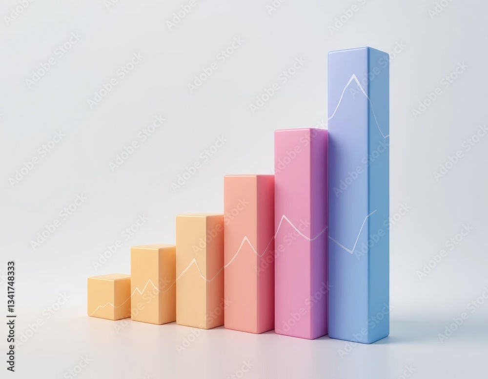 Ascending Colorful Bar Graph Shows Growth and Positive Trend Ascending Colorful Bar Graph Shows Growth and Positive Trend