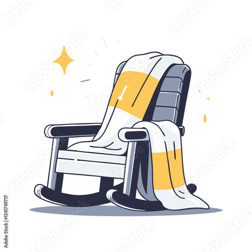 Cozy rocking chair vector illustration featuring a classic wooden design with a soft draped blanket, symbolizing relaxation and comfort.