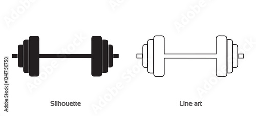 Dumbbell and barbell black silhouette, Dumbbell weight vector, Gym dumbbell icon collection Set