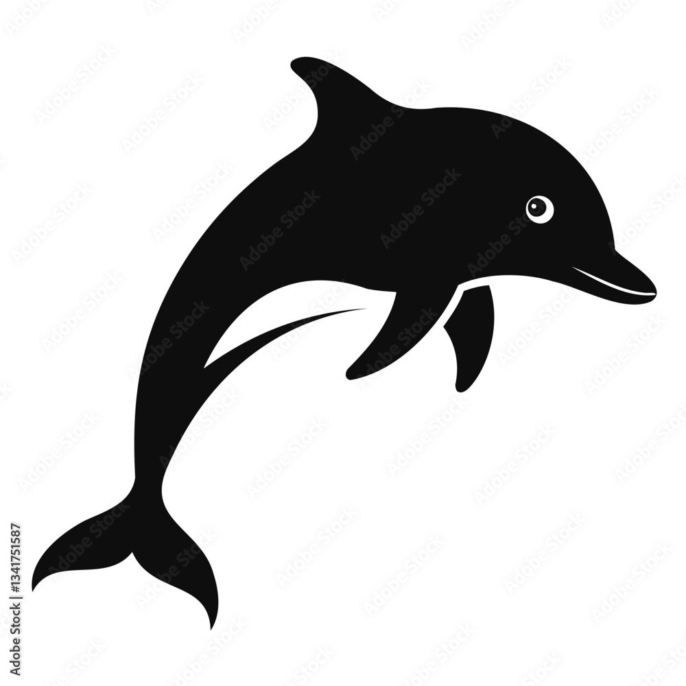 Fototapeta premium Dolphin Black Silhouette on transparent background