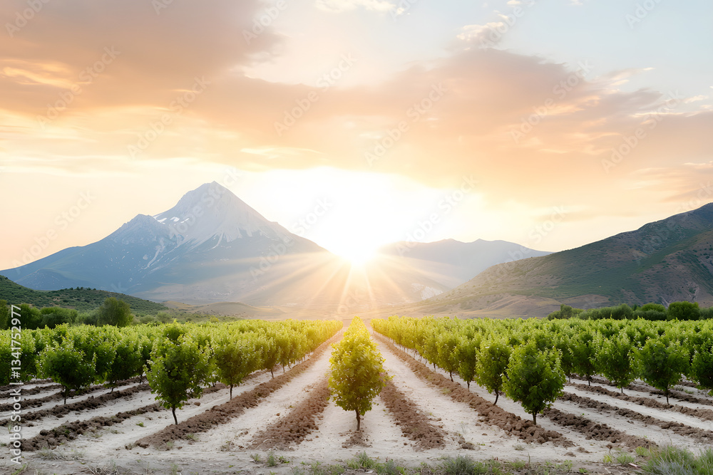 Fototapeta premium a breathtaking sunset over sierras, vibrant orange sky illuminating mountain silhouettes
