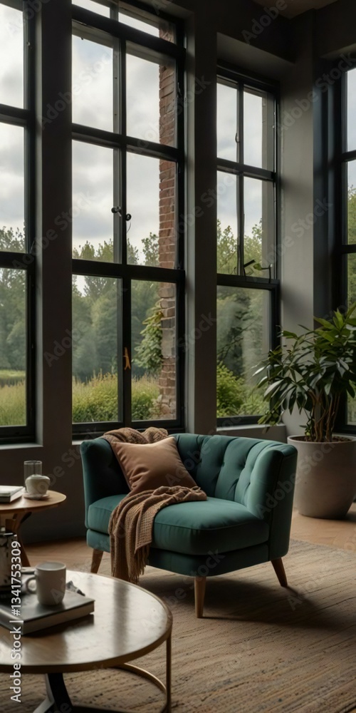 Obraz premium modern living room with fireplace