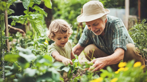 Wallpaper Mural Grandfather and grandson gardening together, cultivating family bonds and green thumbs Torontodigital.ca